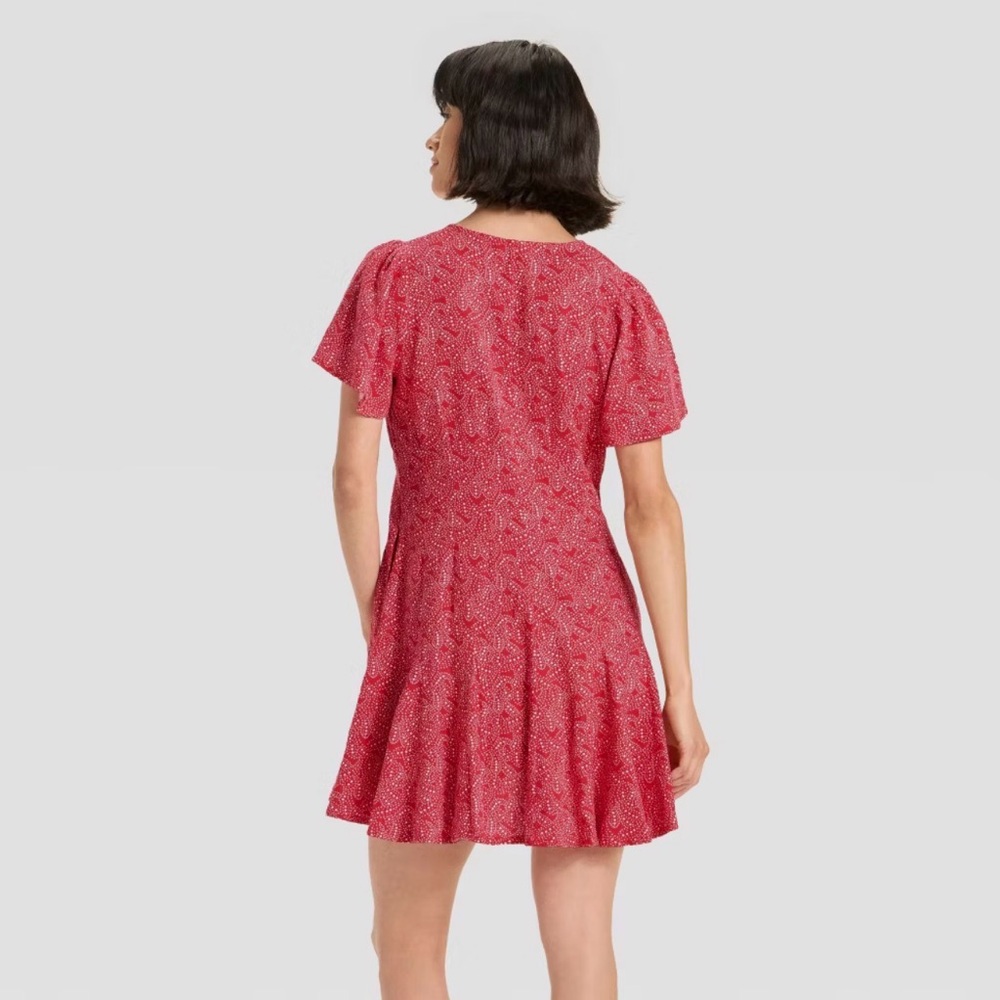 Universal Thread Red Printed V-Neck Mini Dress NWT - image 3